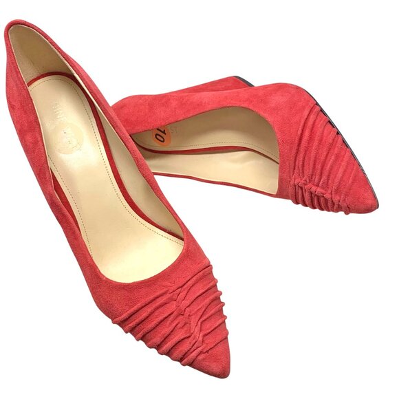 NINE WEST Harlynn Red Suede Ruche Vamp Block Heel Pumps - Picture 11 of 11